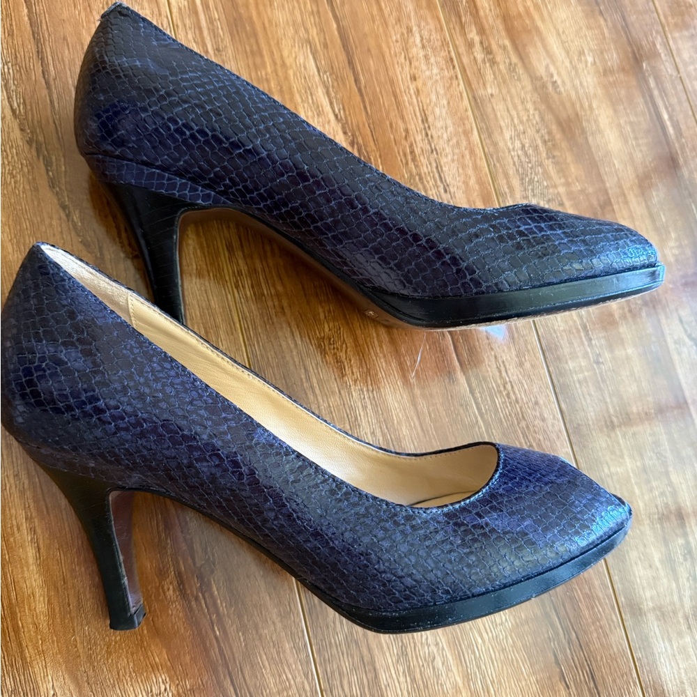 Elegant Dark Blue Snakeskin Heels with Nike Air